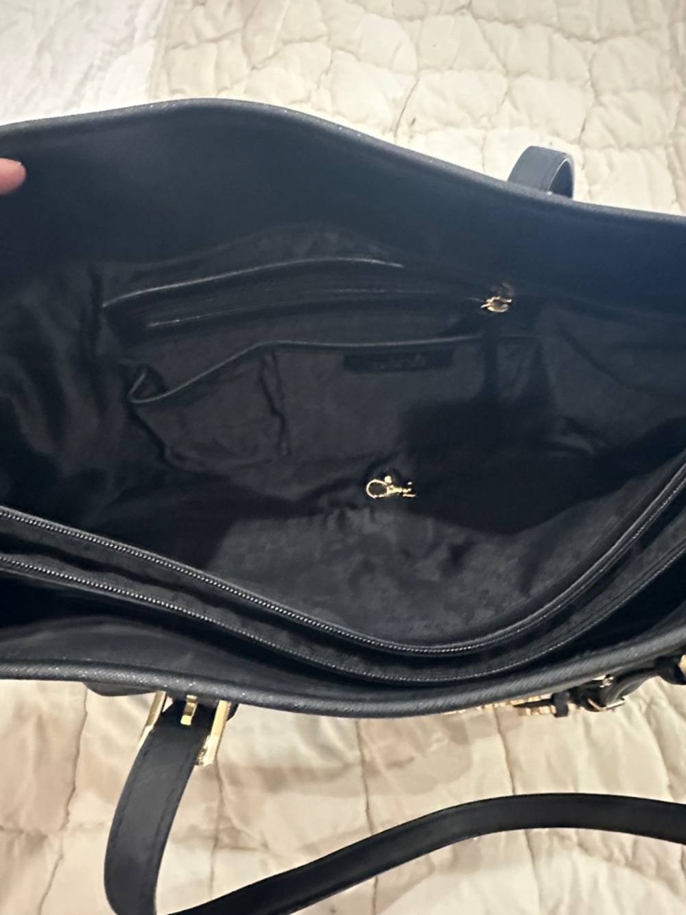 Michael Kors Black Tote with Gold Logo Charm - Picture 3 of 5